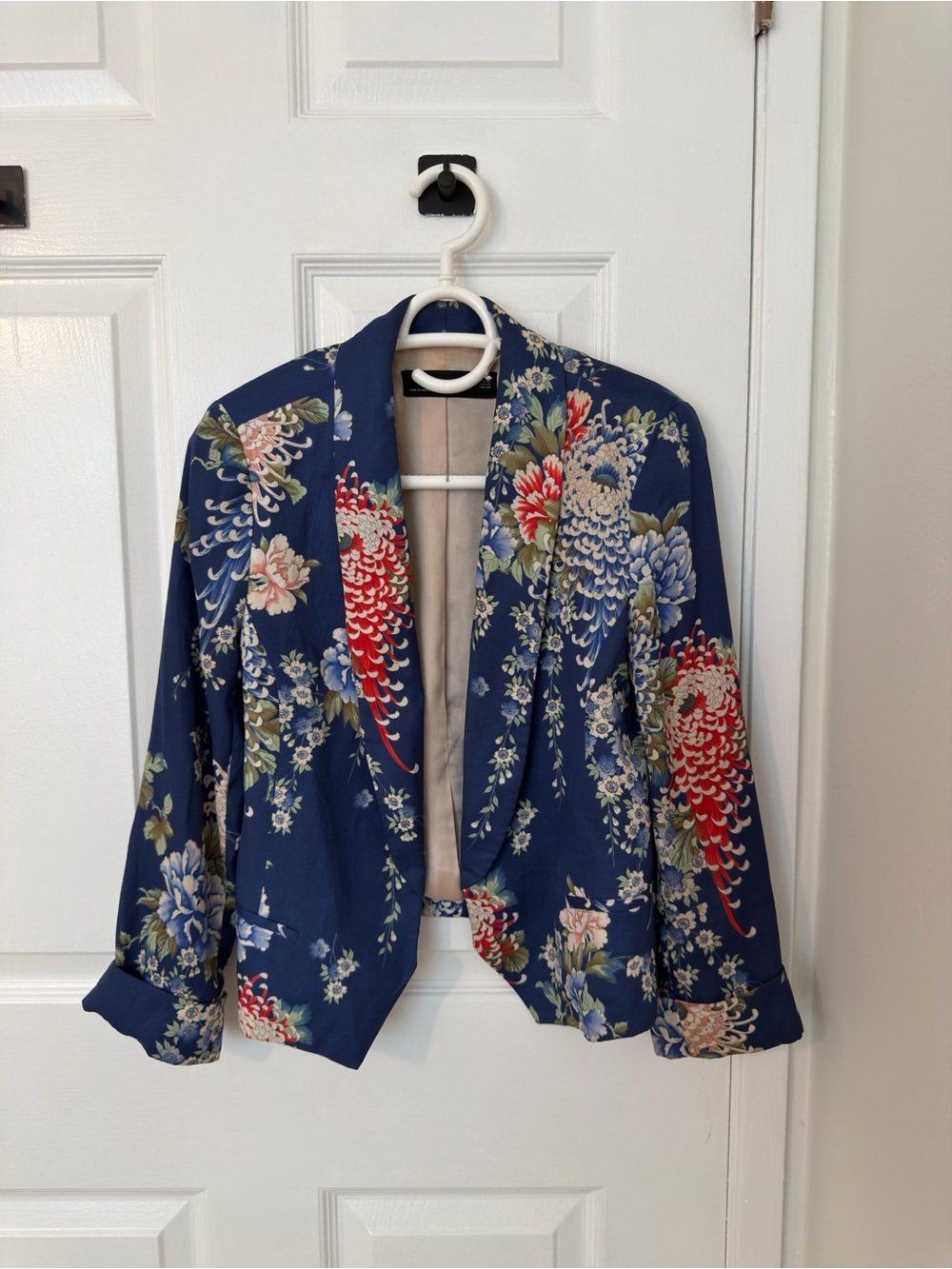 ZARA Navy Floral-Print Women's Blazer Jacket